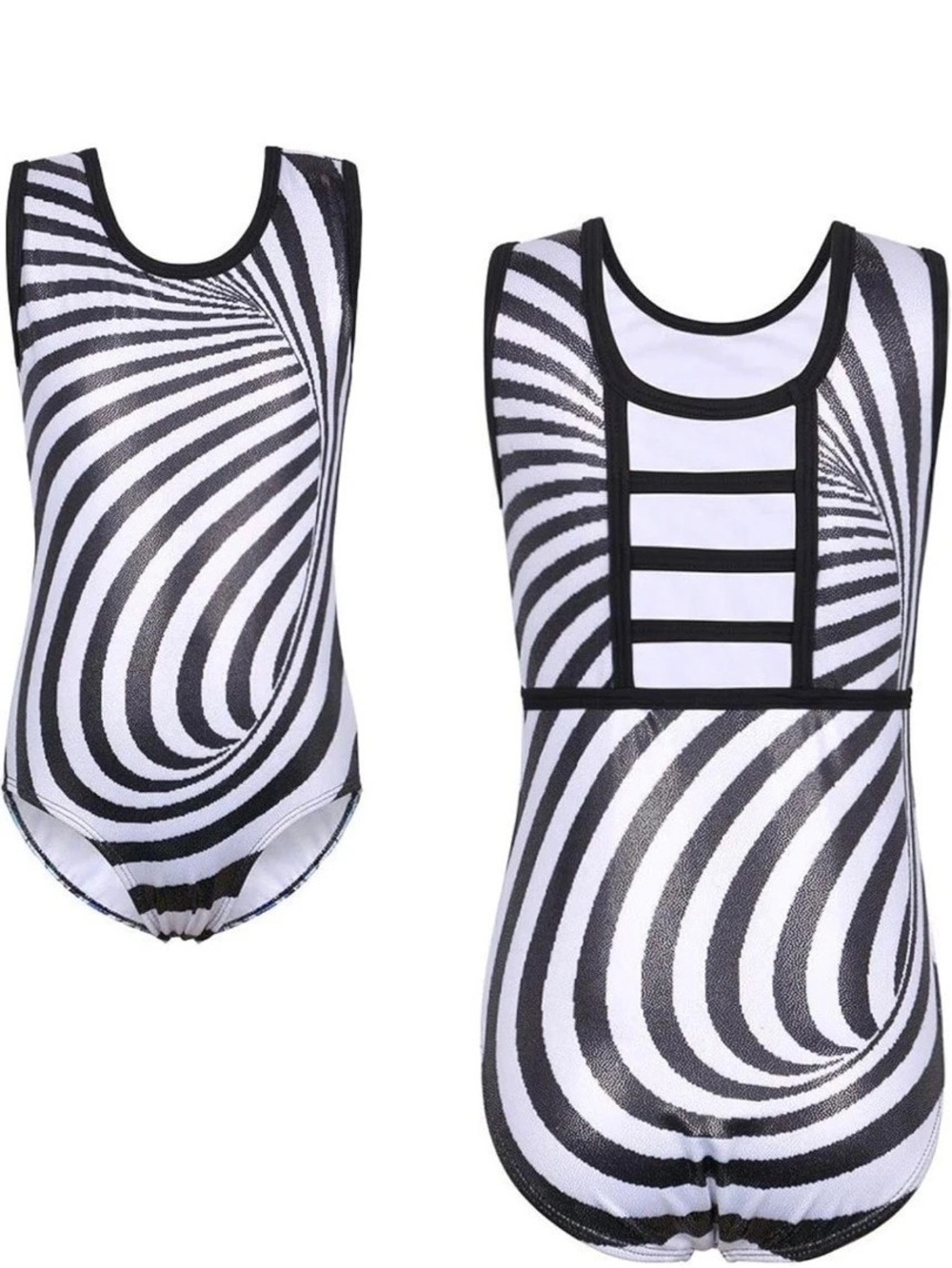 Girls Black & White Gymnastics Leotard Size 12-14